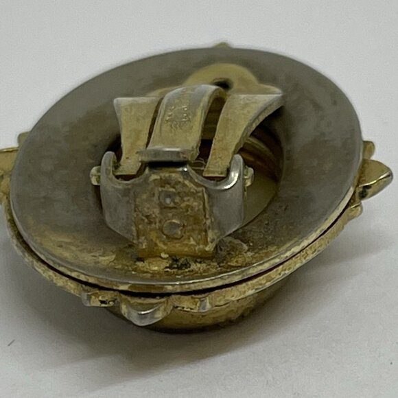 Vintage Whiting & Davis Gold Tone and Mother of Pearl Clip-on Earrings Gift - Picture 8 of 14